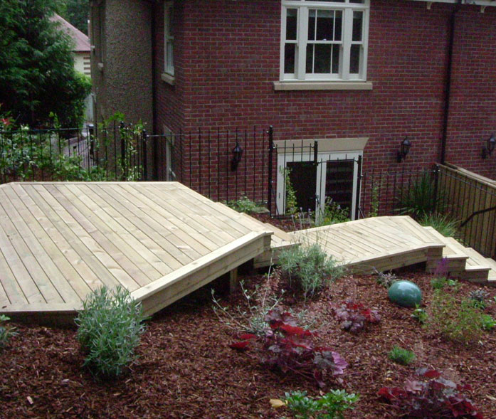 Hexagonal treated softwood deck.